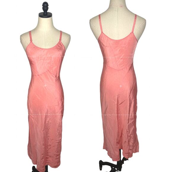 Vintage 40s/50s Snip It Slip Midi Dress 4 Scoop Neck Rickrack Trim Coral Pink S - Picture 2 of 10